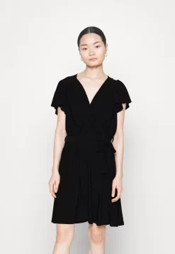Frilled Cap Sleeves Flared Dress - Robe En Jersey - Black