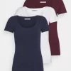 Anna Field 3 Pack - T-Shirt Basique - Dark Red/Dark Blue/White