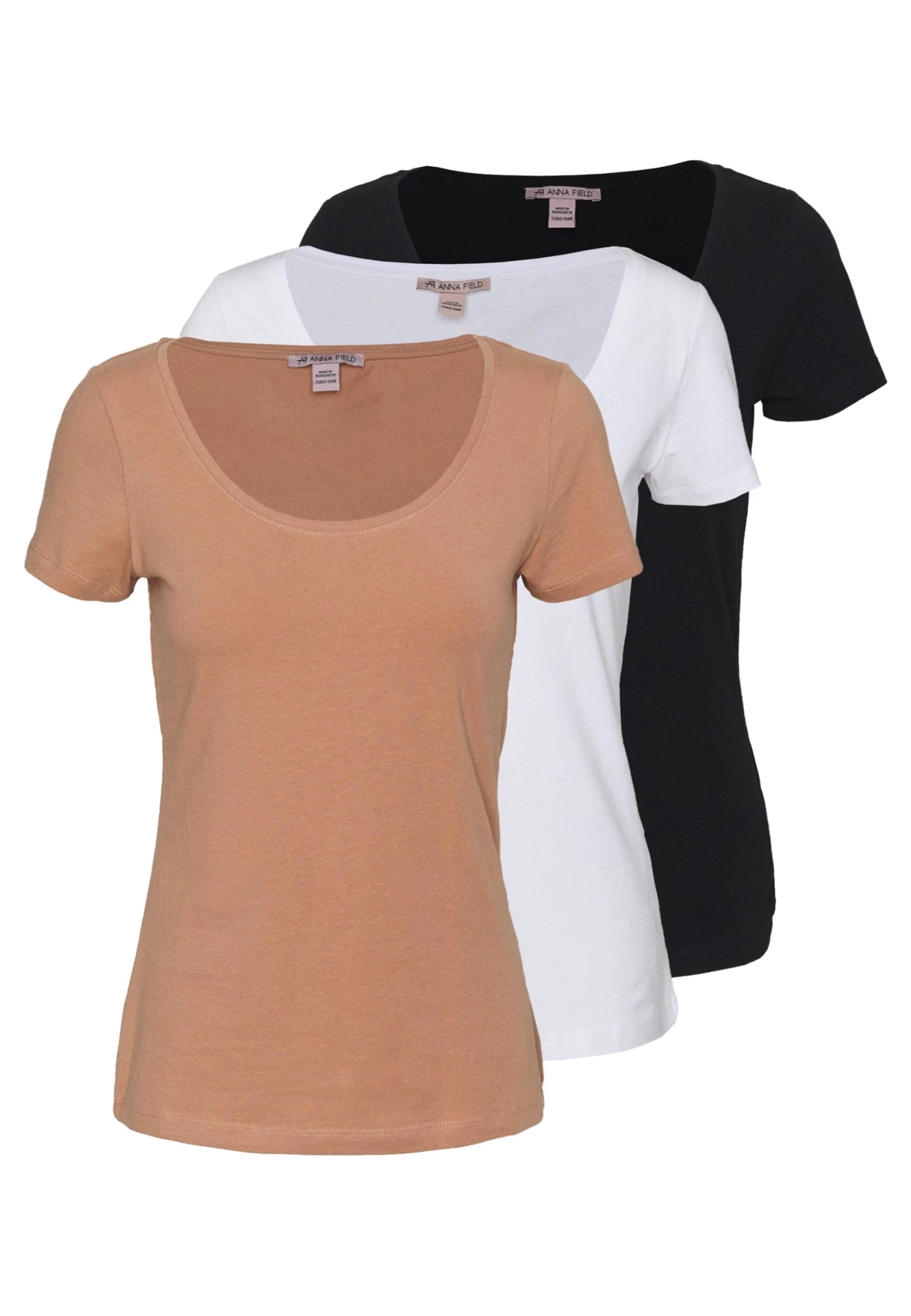 Anna Field 3 Pack - T-Shirt Basique - White/Camel/Black 1 Anna Field 3 Pack - T-Shirt Basique - White/Camel/Black