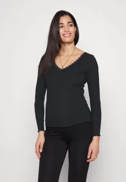 Maternity Ribbed Longsleeve Lace - T-Shirt À Manches Longues - Black